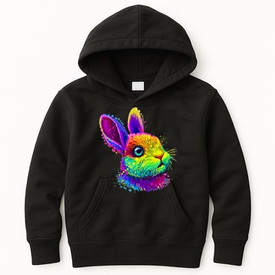 Rabbit Face Colorful Water Color Abstract Head Kids Hoodie