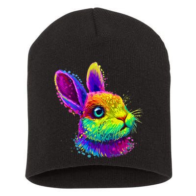 Rabbit Face Colorful Water Color Abstract Head Short Acrylic Beanie
