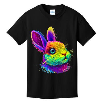 Rabbit Face Colorful Water Color Abstract Head Kids T-Shirt