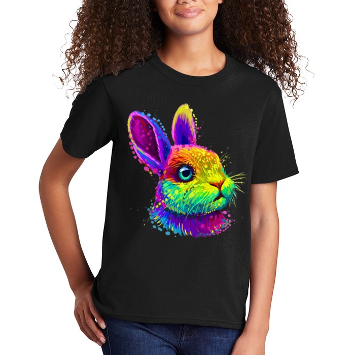 Rabbit Face Colorful Water Color Abstract Head Kids T-Shirt