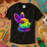 Rabbit Face Colorful Water Color Abstract Head Kids T-Shirt