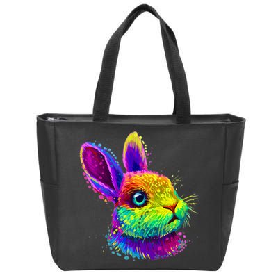 Rabbit Face Colorful Water Color Abstract Head Zip Tote Bag