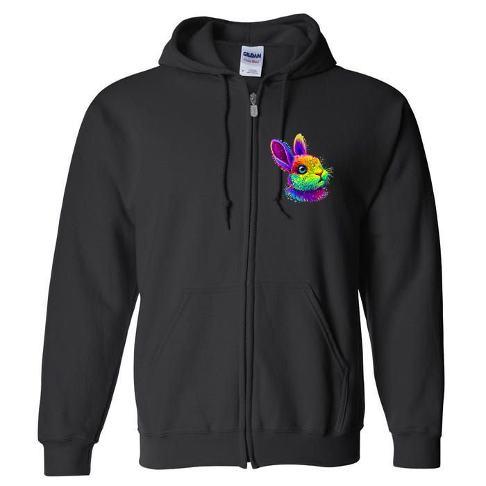 Rabbit Face Colorful Water Color Abstract Head Full Zip Hoodie