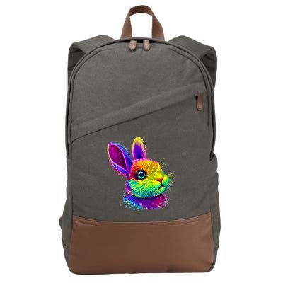 Rabbit Face Colorful Water Color Abstract Head Cotton Canvas Backpack