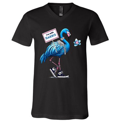 Retro Flamingo Chucks And Pearls Comma La Kamala Harris 2024 V-Neck T-Shirt