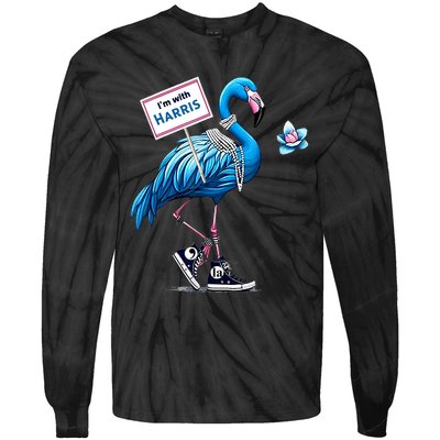 Retro Flamingo Chucks And Pearls Comma La Kamala Harris 2024 Tie-Dye Long Sleeve Shirt