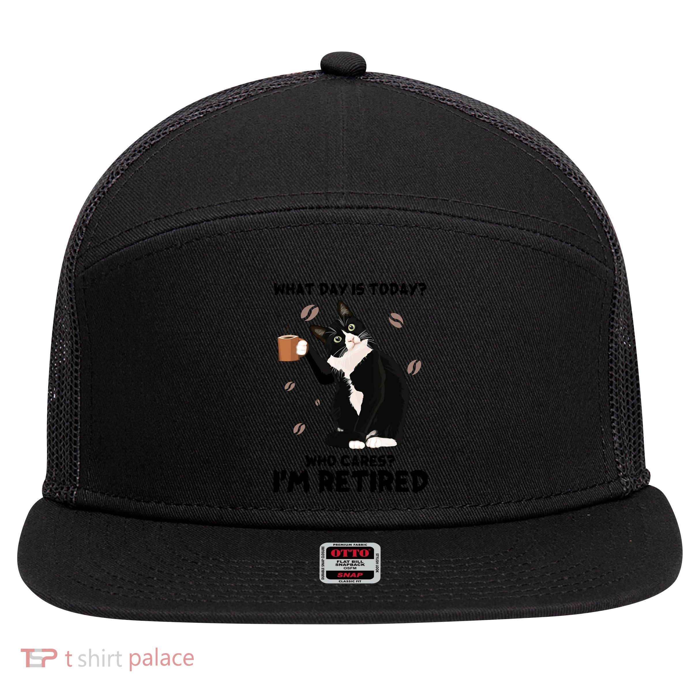 Retired Funny Cat Retirement 7 Panel Mesh Trucker Snapback Hat