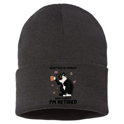 Retired Funny Cat Retirement Sustainable Knit Beanie