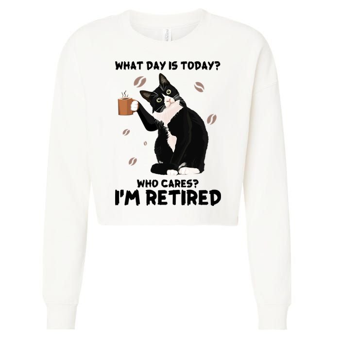 Retired Funny Cat Retirement Cropped Pullover Crew