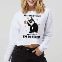 Retired Funny Cat Retirement Cropped Pullover Crew