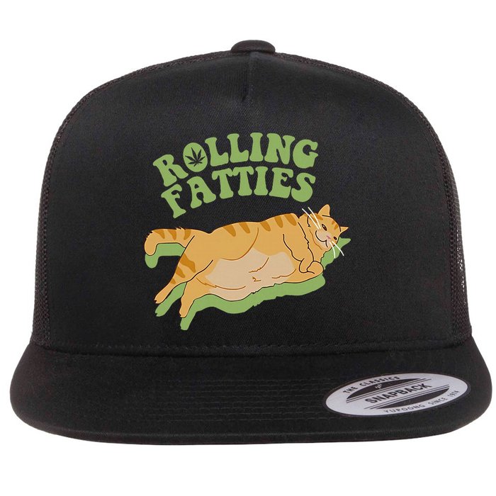 Rolling Fatties Cat Retro Kitty Kitten Meow Flat Bill Trucker Hat