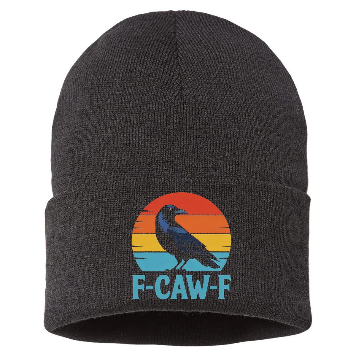 Retro F Caw F Black Bird Crow Funny Crow Lover Sustainable Knit Beanie