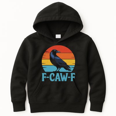 Retro F Caw F Black Bird Crow Funny Crow Lover Kids Hoodie