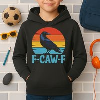 Retro F Caw F Black Bird Crow Funny Crow Lover Kids Hoodie
