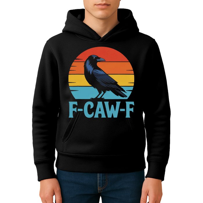 Retro F Caw F Black Bird Crow Funny Crow Lover Kids Hoodie