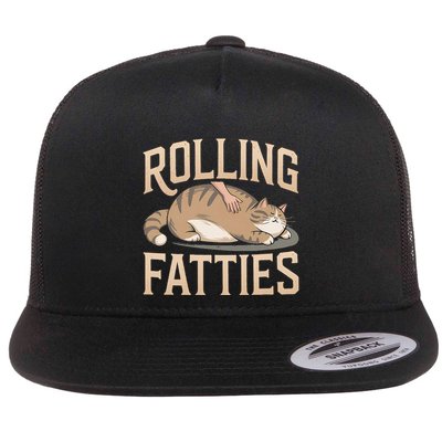 Rolling Fatties Cat Funny Cute Cat Lover Flat Bill Trucker Hat