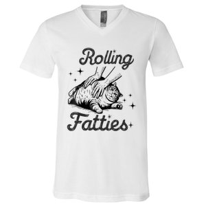 Rolling Fatties Cat Funny Cute Cat Lover Kitten Owner Kitty V-Neck T-Shirt