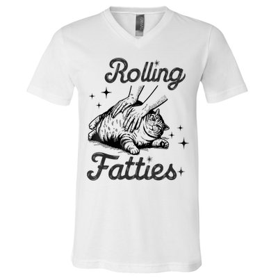 Rolling Fatties Cat Funny Cute Cat Lover Kitten Owner Kitty V-Neck T-Shirt