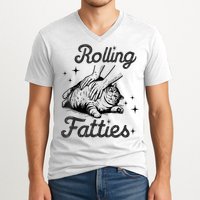 Rolling Fatties Cat Funny Cute Cat Lover Kitten Owner Kitty V-Neck T-Shirt