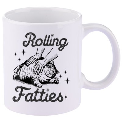 Rolling Fatties Cat Funny Cute Cat Lover Kitten Owner Kitty 11oz C Handle Ceramic Mug