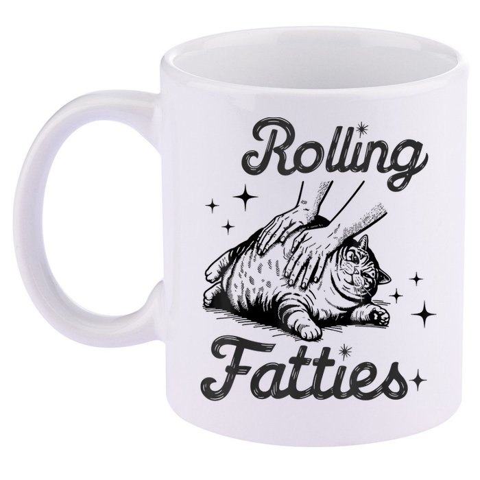 Rolling Fatties Cat Funny Cute Cat Lover Kitten Owner Kitty 11oz C Handle Ceramic Mug