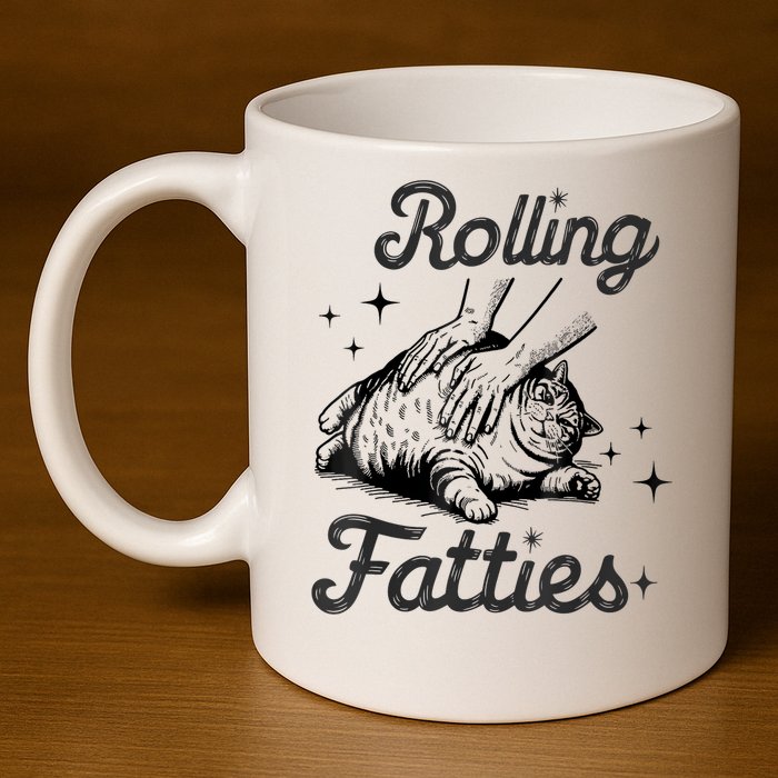 Rolling Fatties Cat Funny Cute Cat Lover Kitten Owner Kitty 11oz C Handle Ceramic Mug