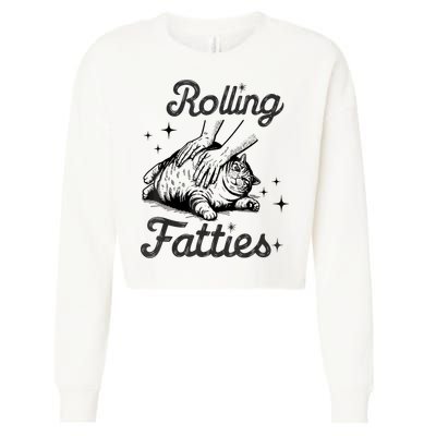 Rolling Fatties Cat Funny Cute Cat Lover Kitten Owner Kitty Cropped Pullover Crew
