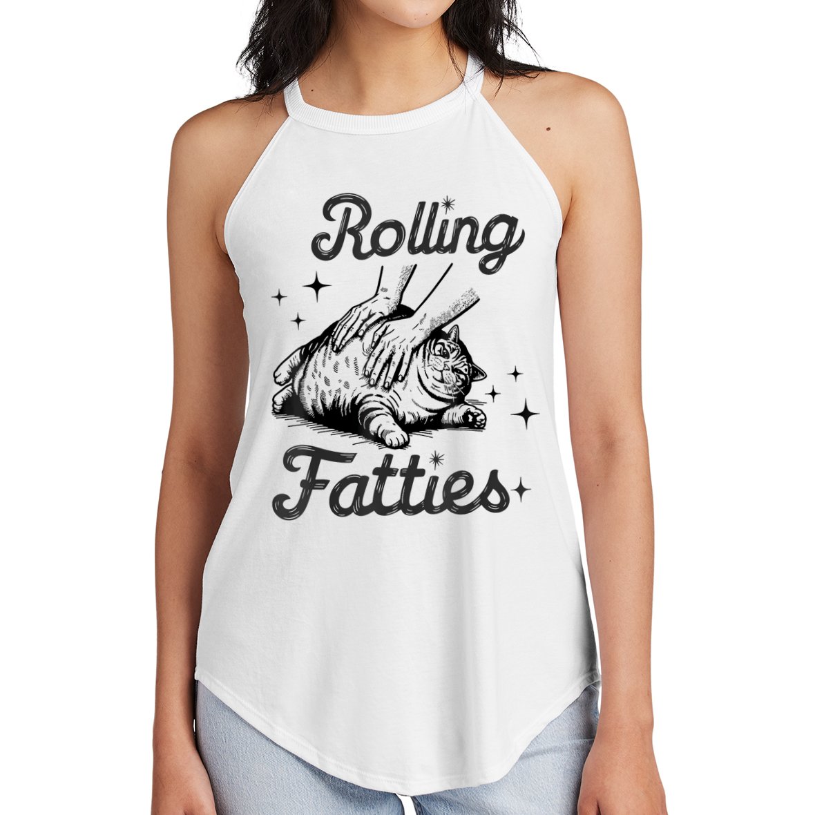 Rolling Fatties Cat Funny Cute Cat Lover Kitten Owner Kitty Women's Perfect Tri Rocker Tank