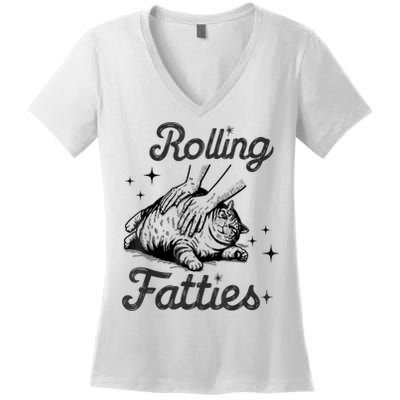Rolling Fatties Cat Funny Cute Cat Lover Kitten Owner Kitty Women's V-Neck T-Shirt