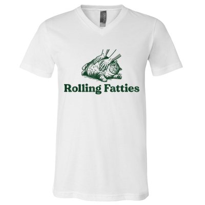 Rolling Fatties Cat Funny Cute Cat Lover Kitten Owner Kitty V-Neck T-Shirt