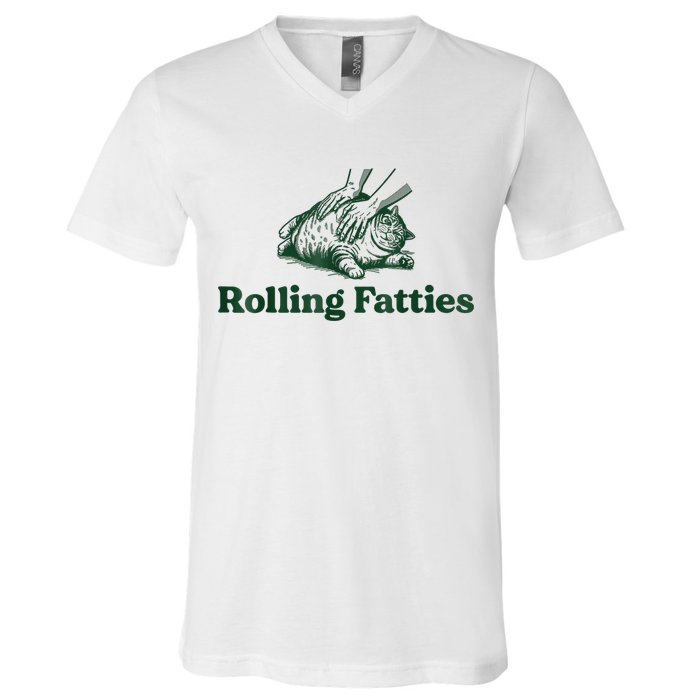 Rolling Fatties Cat Funny Cute Cat Lover Kitten Owner Kitty V-Neck T-Shirt