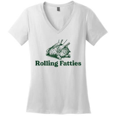 Rolling Fatties Cat Funny Cute Cat Lover Kitten Owner Kitty Women's V-Neck T-Shirt