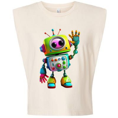 Robot for Cute Happy Garment-Dyed Women's Muscle Tee