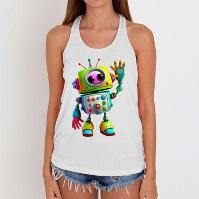 Robot for Cute Happy Women's Knotted Racerback Tank