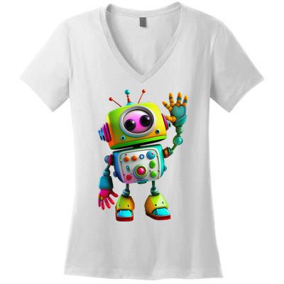 Robot for Cute Happy Women's V-Neck T-Shirt