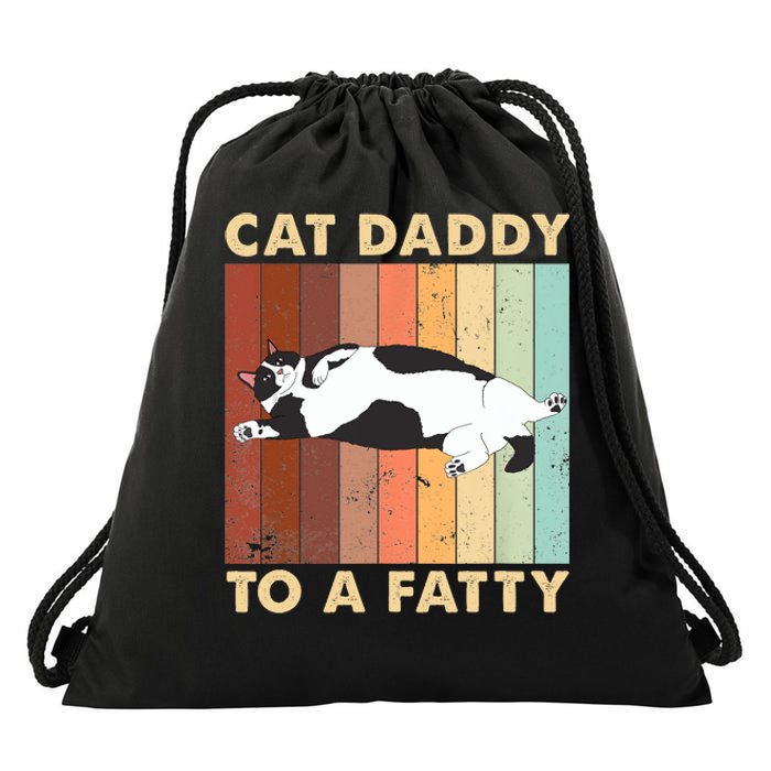 Retro Fat Chonk Dad Funny Cat Daddy To A Fatty Drawstring Bag