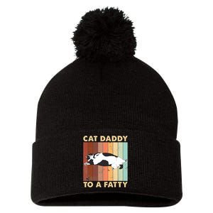 Retro Fat Chonk Dad Funny Cat Daddy To A Fatty Pom Pom 12in Knit Beanie