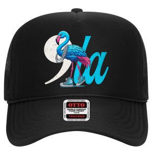 Retro Flamingo Chucks And Pearls Comma La Kamala Harris 2024 High Crown Mesh Back Trucker Hat