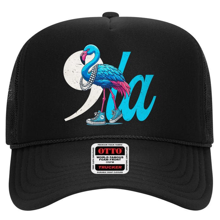 Retro Flamingo Chucks And Pearls Comma La Kamala Harris 2024 High Crown Mesh Back Trucker Hat