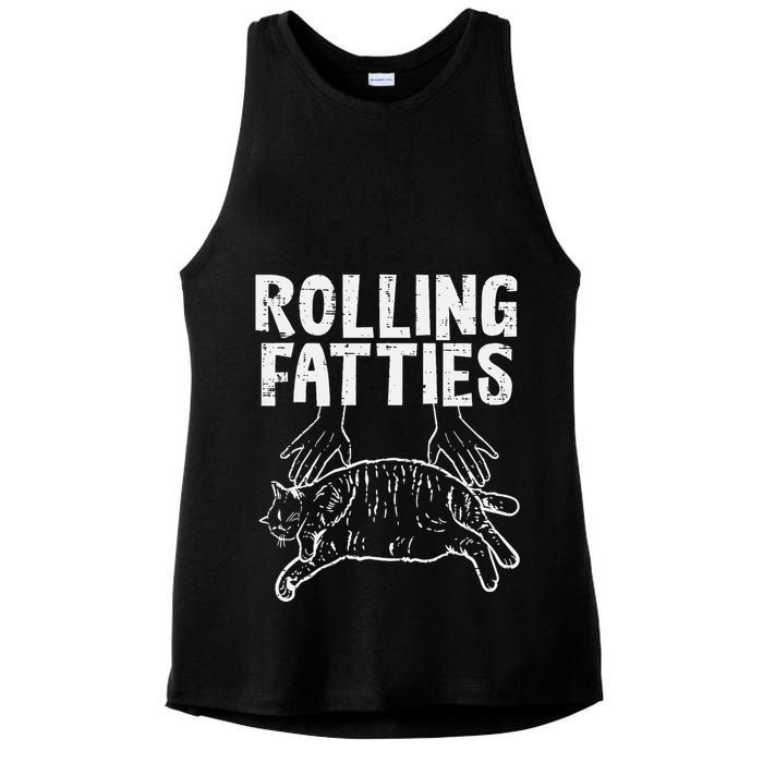 Rolling Fatties Cat Funny Fat Kitten Ladies PosiCharge Tri-Blend Wicking Tank
