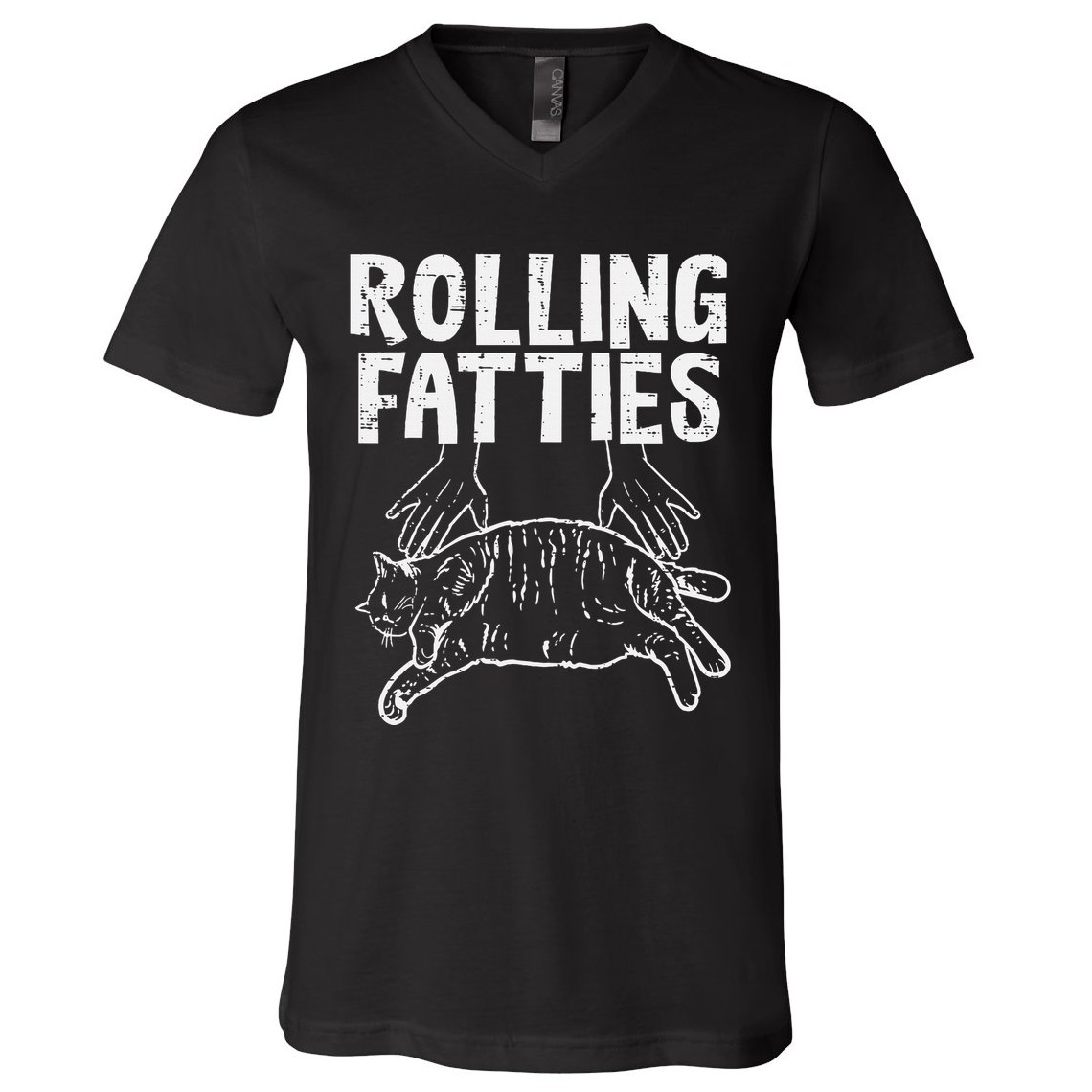 Rolling Fatties Cat Funny Fat Kitten V-Neck T-Shirt