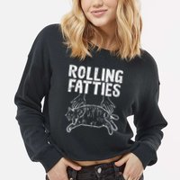 Rolling Fatties Cat Funny Fat Kitten Cropped Pullover Crew