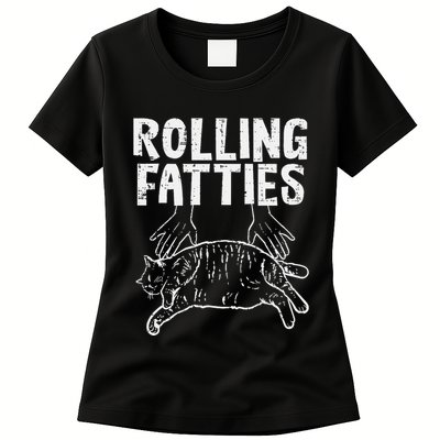 Rolling Fatties Cat Funny Fat Kitten Womens T-Shirt
