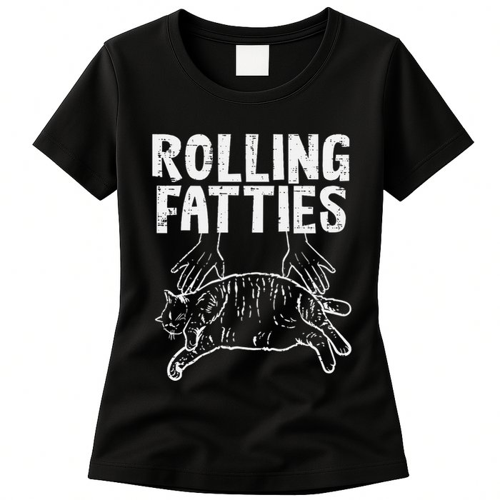 Rolling Fatties Cat Funny Fat Kitten Womens T-Shirt