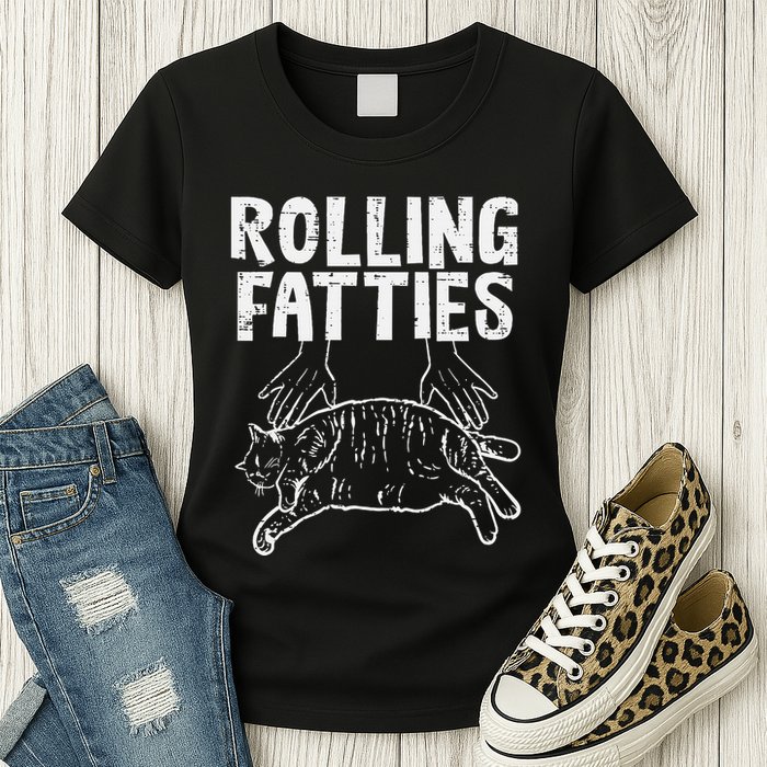 Rolling Fatties Cat Funny Fat Kitten Womens T-Shirt