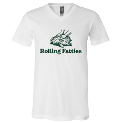 Rolling Fatties Cat Funny Cute Cat Lover Kitten Owner Kitty V-Neck T-Shirt