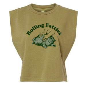 Rolling Fatties Cat Hoodie Humorous Fat Cat Garment-Dyed Women's Muscle Tee