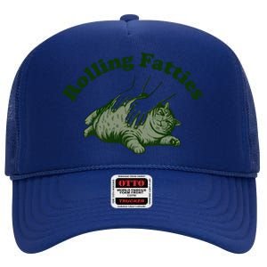 Rolling Fatties Cat Hoodie Humorous Fat Cat High Crown Mesh Back Trucker Hat