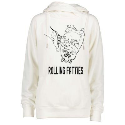 Rolling Fatties Cat Womens Funnel Neck Pullover Hood