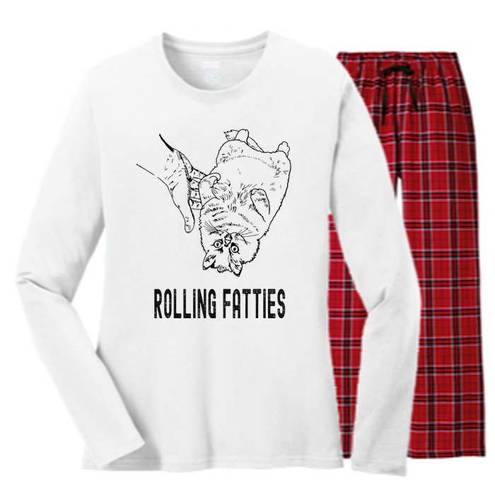 Rolling Fatties Cat Women's Long Sleeve Flannel Pajama Set 